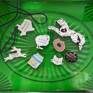 Vegan pendant charms and pin set